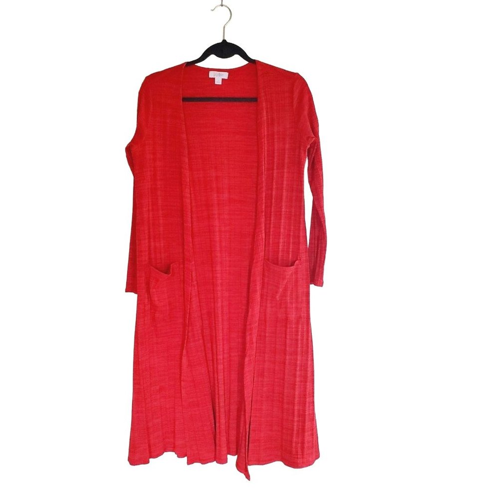 Lularoe Womens Cardigan Red S Open Front Long Sleeve Pockets - Picture 7 of 7